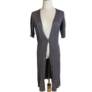 Vintage Escada Metallic‎ Gray Open Front Short Sleeve Cardigan Size S